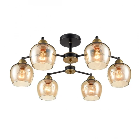 Потолочная люстра на штанге Lumion Landa 8249/6C черный/античное золото/янтарный, металл/стекло Е27 6*60W 220V