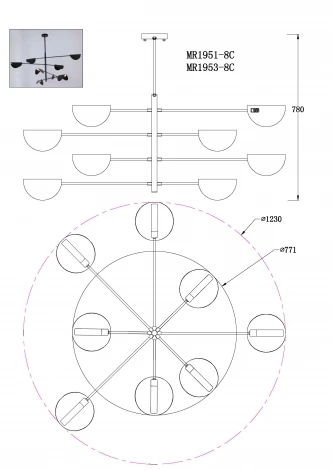 Потолочная люстра на штанге MyFar Valentina MR1951-8C (220V)
