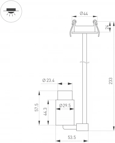 Мебельный точечный светильник ART-NEMO-BUILT-ZOOM-L205-R29.5-2W Warm3000 (BK, 15-45 deg, 24V) (Arlight, IP20 Металл) 049779 (LED)