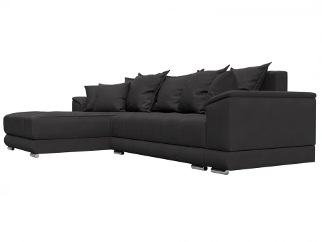 Диван угловой НордСтар левый угол (ДСП,Брус/Пластик/Замша/Коричневый) Лига Диванов 128211L