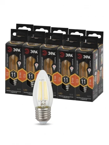 Лампочка светодиодная филаментная E27 11W ЭРА F-LED B35-11w-827-E27