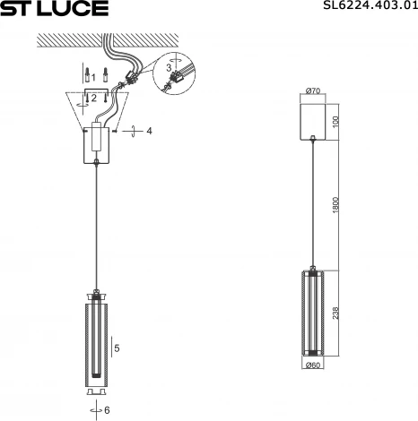 Подвесной светильник ST Luce Bamboo SL6224.403.01 Черный/Прозрачный LED 1*8W 4000K