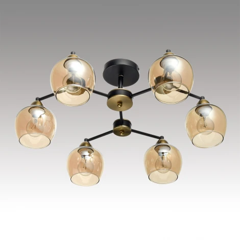 Потолочная люстра на штанге Lumion Landa 8249/6C черный/античное золото/янтарный, металл/стекло Е27 6*60W 220V