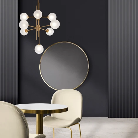 Потолочная люстра Wi-Fi на штанге Eurosvet Volver 50383 латунь (220V, управление смартфоном, голосовое управление, умный дом - Minimir Home, Алиса, Маруся, Салют, шарики)