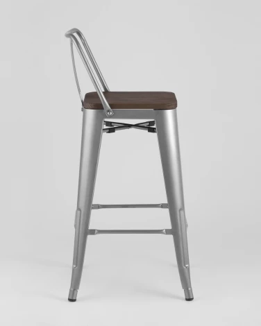 Стул полубарный Stool Group TOLIX WOOD со спинкой серебристый матовый УТ000000842