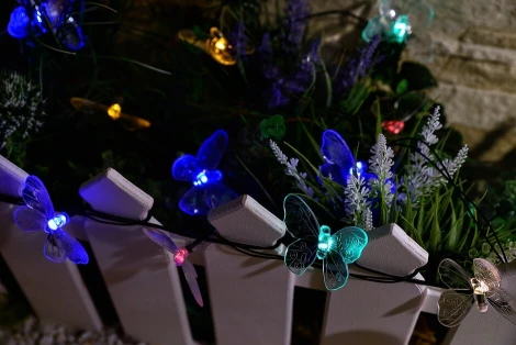 Садовая гирлянда на солнечной батарее "Бабочки", 20 светодиодов, разноцветный свет, 1*АА Ni-Mh аккумулятор в/к. IP44 Uniel USL-S-129/PT4000 BUTTERFLIES