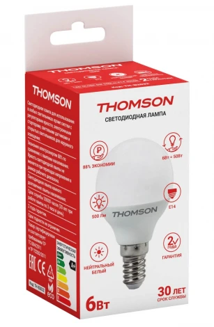 Лампочка светодиодная белый шар E14 6W Thomson Globe TH-B2032