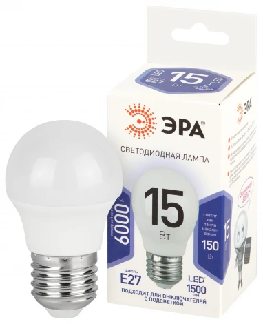 Лампочка светодиодная E27 15 Вт ЭРА LED P45-15W-860-E27 LED P45-15W-860-E27