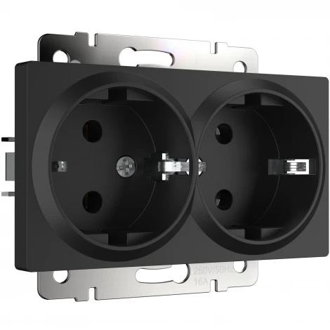Розетка двойная с заземлением (черный матовый) (a051623) Werkel Встраиваемые механизмы черные W1172008