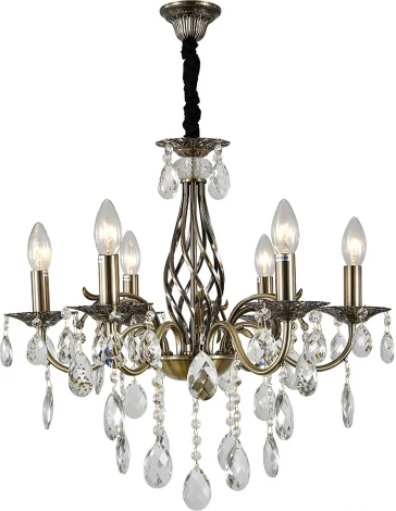 Подвесная люстра Escada Okere 2107/6P 6x40Вт E14, металл/хрусталь, античная бронза/прозрачный (220V, подвески, на цепи, подсвечник, свеча)