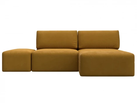 Диван угловой модульный с пуфом Лига-060 НПБ угол универсальный (ЛДСП,Брус,Фанера/Пластик/Велюр/Желтый) Лига Диванов 129693