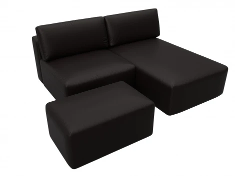 Диван угловой модульный с пуфом Лига-060 НПБ угол универсальный (ЛДСП,Брус,Фанера/Пластик/Экокожа/Коричневый) Лига Диванов 130065