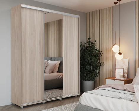 Шкаф-купе, 177х60х230 Шимо светлый с зеркалом МАМА Prime 102098