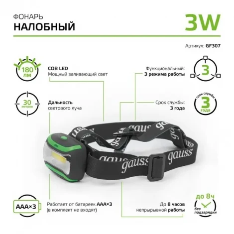 Налобный фонарь Gauss GF307