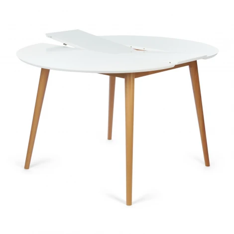 Стол круглый раскладной обеденный BOSCO (Боско) Белый+Натуральный ( Бук) (основание бук, столешница мдф)