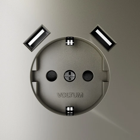 Розетка с заземлением, шторками и USBх2 (шелк) Voltum S70 VLS040404