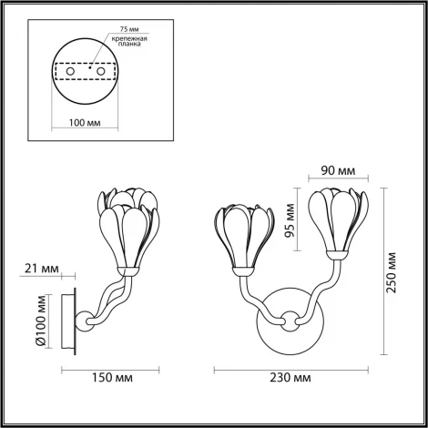 Бра Odeon Light Gardi 5090/2W черный матовый/белый/фарфор G4 LED 2*5W (220V, цветы)