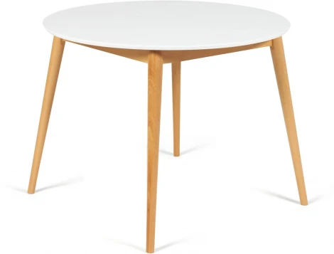 Стол круглый раскладной обеденный BOSCO (Боско) Белый+Натуральный ( Бук) (основание бук, столешница мдф)