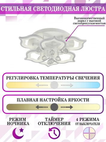 Потолочная люстра ярусная Natali Kovaltseva HIGH-TECH LED LAMPS 82028 (регулировка яркости, 220V, пульт управления, цветы)