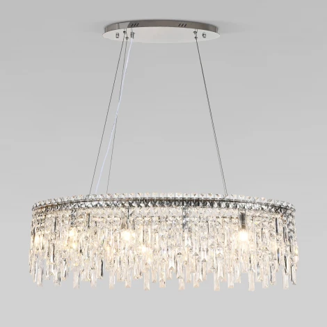 Подвесная люстра Wi-Fi хрустальная Eurosvet Blitz 60159/10 хром/ прозрачный хрусталь Strotskis хром (220V, управление смартфоном, голосовое управление, умный дом - Minimir Home, Алиса, Маруся, Салют, на тросе)