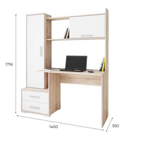 Стол компьютерный ТЭКС Квартет-9, дуб сонома/белый