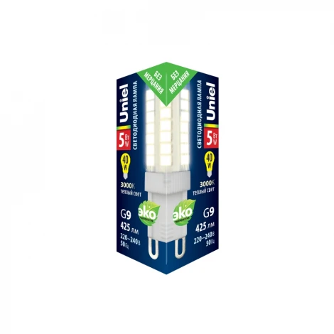 Лампочка светодиодная кукуруза прозрачная G9 5W 3000K Uniel LED-JCD-5W/3000K/G9/CL GLZ09TR