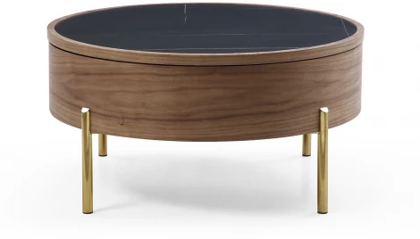 Стол журнальный ESF CT6057CS (D80) черная керамика/орех/золото/Дерево,Керамика,Нержавеющая сталь