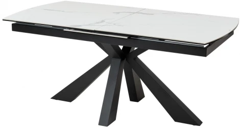Обеденный стол M-City ROVIGO 170 HIGH GLOSS STATUARIO Белый мрамор глянцевый, керамика/ черный каркас