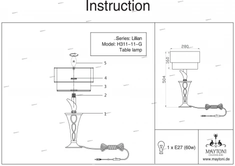 Интерьерная настольная лампа Maytoni Lillian H311-11-G (220V, выключатель)