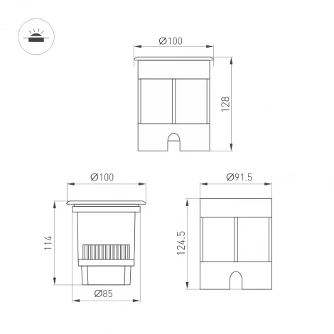 Встраиваемый светильник уличный LTD-DAFNA-GROUND-R100-6W Warm3000 (SL, 20 deg, 230V) (Arlight, IP67 Металл) 061172