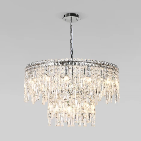 Подвесная люстра Wi-Fi хрустальная Eurosvet Blitz 60160 хром/ прозрачный хрусталь Strotskis хром (220V, управление смартфоном, голосовое управление, умный дом - Minimir Home, Алиса, Маруся, Салют, на цепи)