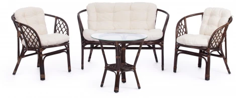 Комплект для отдыха "BAHAMA" (диван + 2 кресла стол со стеклом) /с подушками/ walnut (грецкий орех) Tetchair BAHAMA 15383