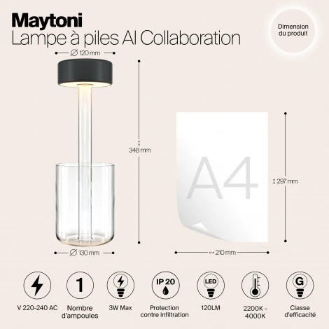 Настольная лампа с аккумулятором Maytoni AI Collaboration MOD229TL-L3B3K1 (регулировка яркости, LED, 220V, выключатель, круглые)