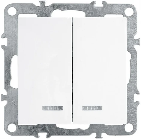 Выключатель двухклавишный с подсветкой (белый) Stekker Эрна 39310