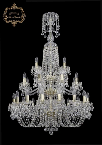 Подвесная большая люстра Art Classic 11.26 11.26.16+8+4.300.3d.XL-130.Gd.B (220V, хрусталь, на цепи, подсвечник, свеча)