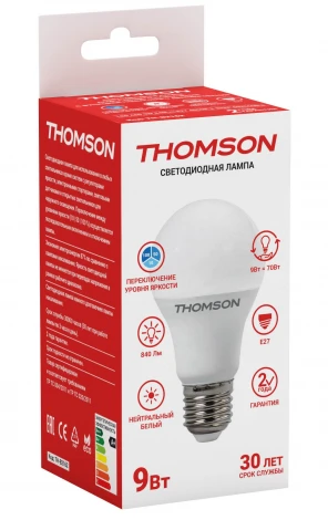 Лампочка светодиодная диммируемая белая груша E27 9W Thomson A60 TH-B2162