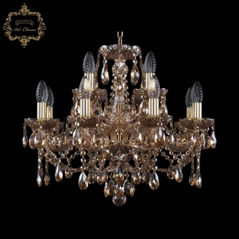 Подвесная люстра с хрустальными подвесками Art Classic 11.21 11.21.8+4.200.Gd.Sp.M721 (220V, на цепи, подсвечник, свеча)