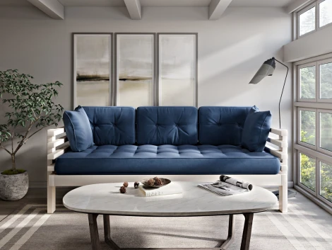 Диван Arsko Стоун беленый дуб синий велюр