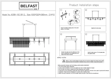 Подвесная люстра Belfast Harland 6308-10C BR CL (220V, на цепи)