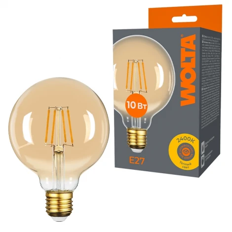 Светодиодная лампа FILAMENT 10Вт 2400K Е27 Wolta WF-G95-10W2.4KE27