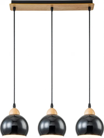 Подвесной светильник Escada Solo 10178/3S Black 3х40Вт Е27, металл/дерево/пластик, черный/дерево (220V, на проводе, шарики)