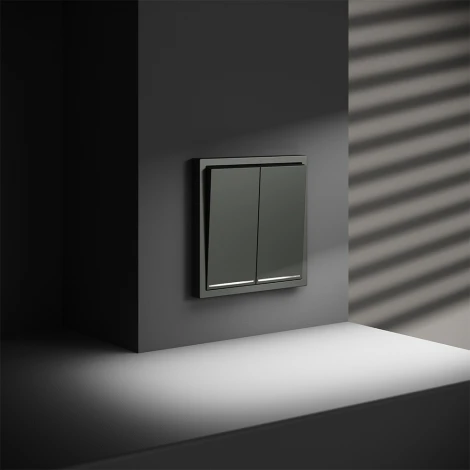 Выключатель двухклавишный с подсветкой (титан) Voltum S70 VLS020206