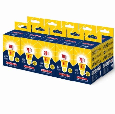 Лампочка светодиодная E27 9Вт Volpe NORMA LED-A60-9W/3000K/E27/FR/NR SET10