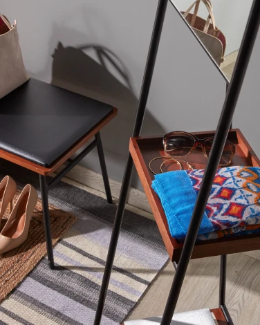 Банкетка La Forma (ex Julia Grup) Carabel (Черный/ Дерево,Сталь,Орех,МДФ,Шпон ореха,Металл,Шпон,ПВХ)