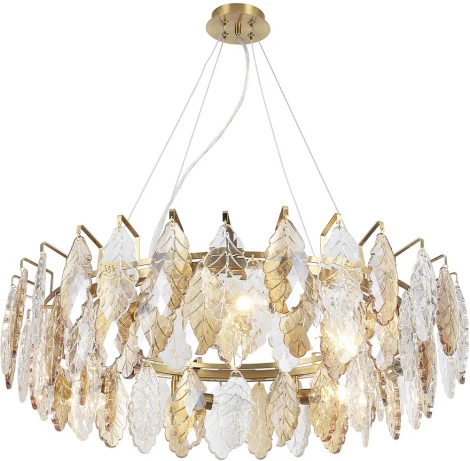 Подвесная люстра Crystal Lux TREVI SP8 BRASS (220V, хрусталь, на цепи, листья)