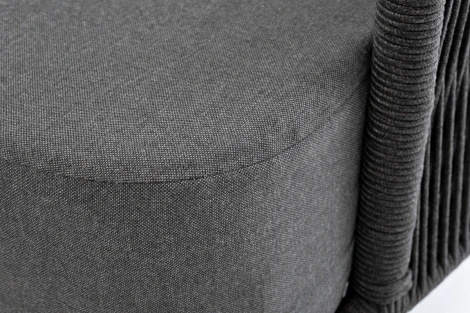"Верона" диван 3-местный плетеный из роупа, каркас алюминий темно-серый (RAL7024) муар, роуп темно-серый круглый, ткань темно-серая 027 4SIS арт.УТ-00007143