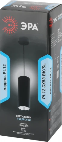 Подвесной светильник ЭРА PL12 GX53 BK/SL (220V, на проводе)
