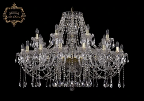 Подвесная большая люстра Art Classic 11.12 11.12.16+8.400.Gd.Sp (220V, хрусталь, на цепи, подсвечник, свеча)