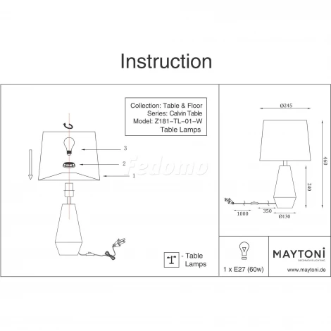 Интерьерная настольная лампа Maytoni Calvin Table Z181-TL-01-W (220V)