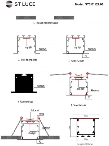Встраиваемый алюминиевый профиль с рассеивателем ST Luce ST017.129.06